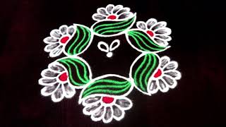 3 Dots Simple Flower Rangoli || 3x2 Dots Daily Flower Kolam | Pandaga Muggulu | 3 Dots Small Muggulu