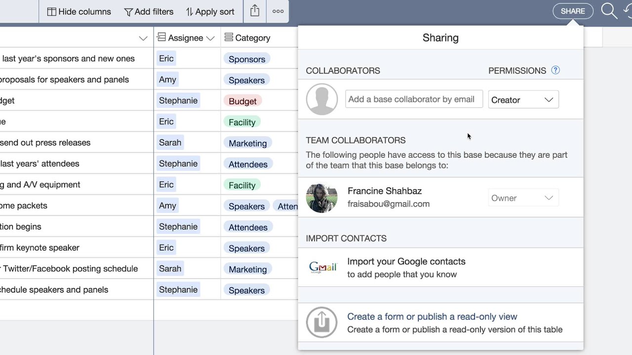 Adding a Collaborator to a Base