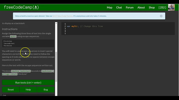 Escape Sequences in Strings, freeCodeCamp Basic Javascript