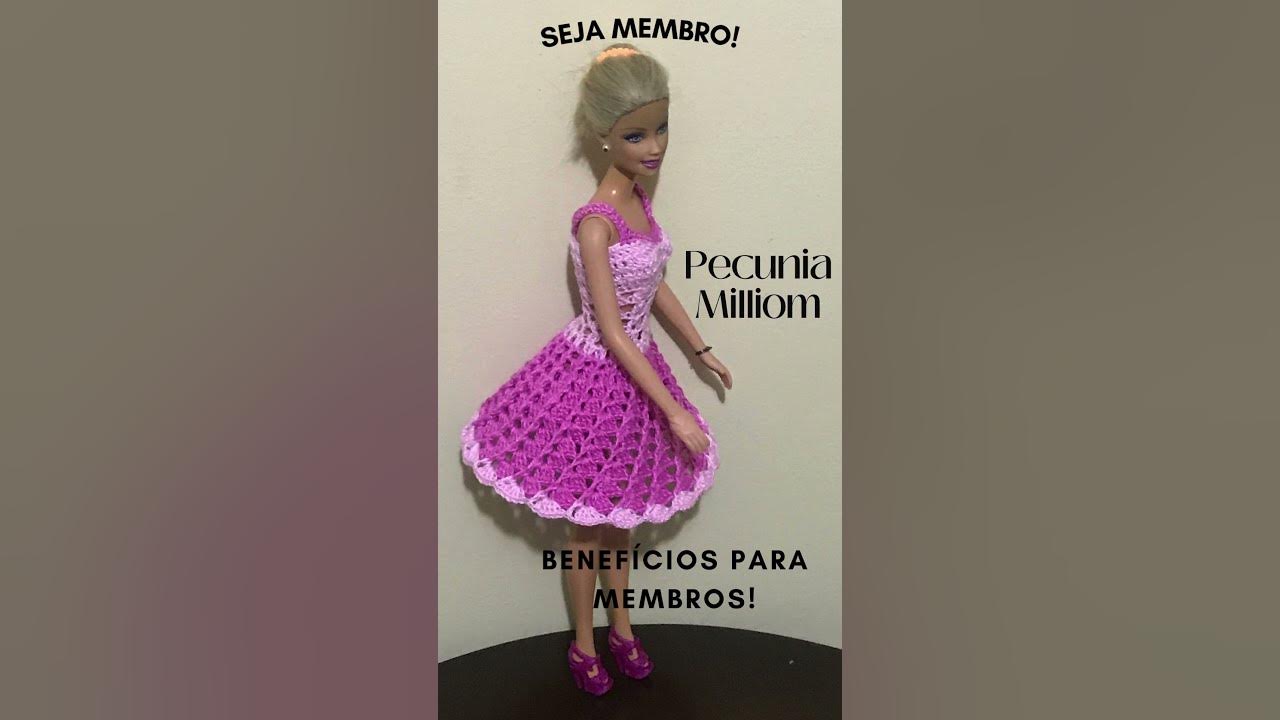 miniaturabarbieartesanatoemaispecuniamilliomcroche: Barbie Com Vestido  Feito Com Mini Motivos em Crochê - Criação de Pecunia MillioM