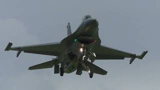 F-16 Military Power Take Off Followed by Near Bird hit when Landing at Volkel