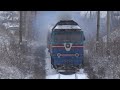 Тепка морозным снежным утром | ТЭП70-0060 с поездом на перегоне Днепр-Лоцманская - Встречный