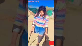 Beautiful one-legged amputee lady transition | #crutching