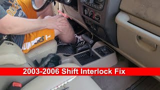 2003-2004-2005-2006 Jeep Wrangler automatic 42RLE transmission shift  interlock stuck in park repair - YouTube