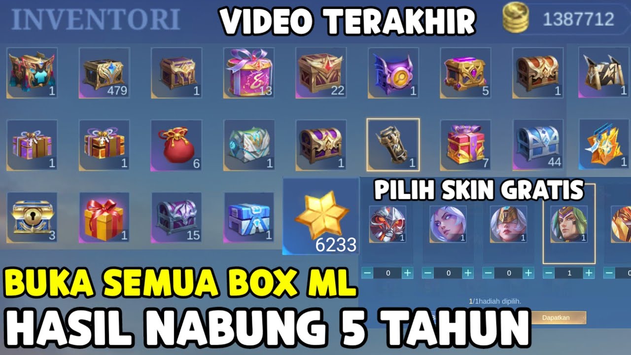 VIDEO TERAKHIR ! BUKA SEMUA BOX ML HASIL NABUNG SELAMA 5 TAHUN ! DAPAT BANYAK SKIN & RIBUAN COA