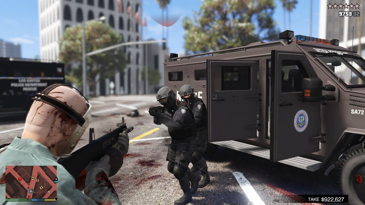 GTA V Gruppes Sech Display Holding Heist + Epic 10 Star Cop Chase ...