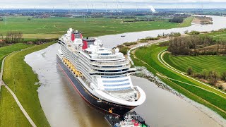 Ship Launch in 8K HDR: Float Out and transfer on a narrow river | Cruise Ship Disney Wish