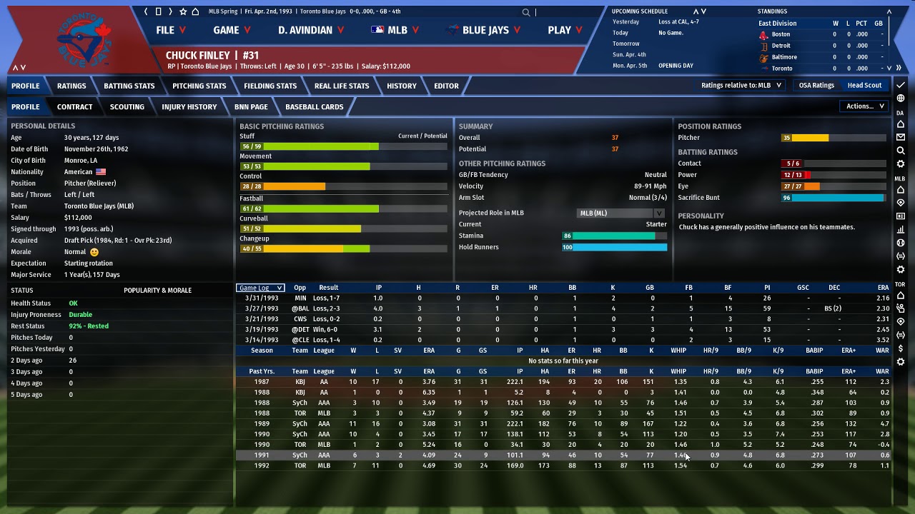 Let's Play OOTP 19 as the Toronto Blue Jays #24: In which Randy Johnson can't crack the rotation