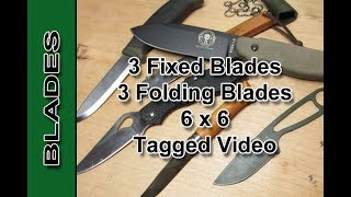 BLADES - 3 fixed blades - 3 folders - 6 x 6 knife tag video