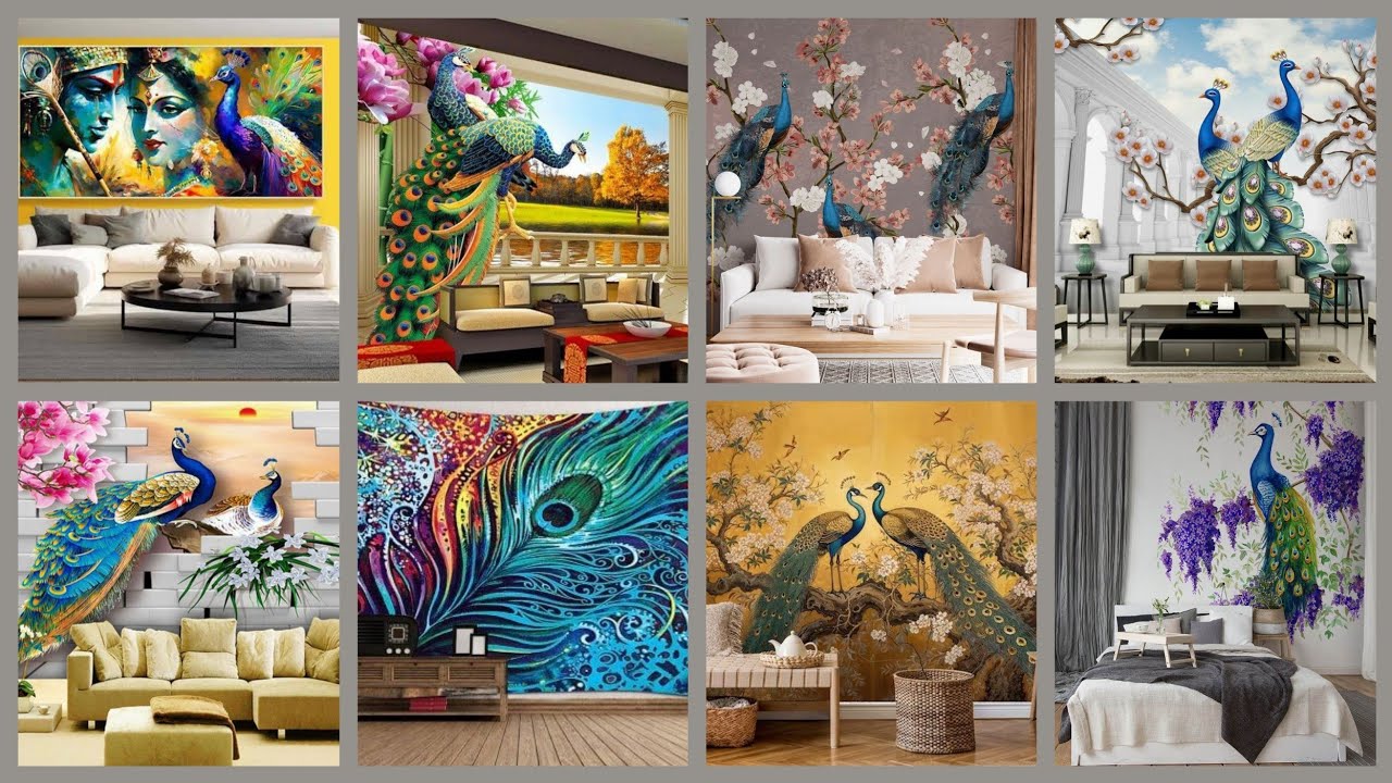 Peacock mural wallpaper ideas 2023|| peacock Wallpaper designs for ...