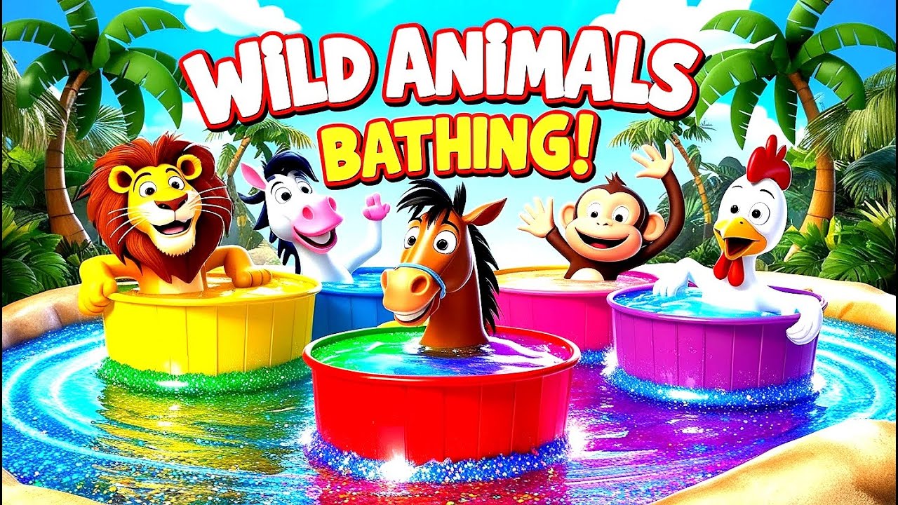 Wild Animals Bathing Colors Fun | Learn Animals Name and Sounds for Kids - Colors for Children