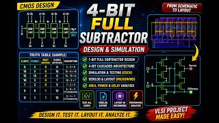 CMOS 4-Bit Full Subtractor: Layout & Simulation Tutorial (DSCH & Microwind)