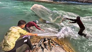 Nomadic men fishing in hot summer weather