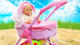 Baby Annabell doll goes for a walk. Pretend play with baby dolls & nursery toys. Baby doll video.