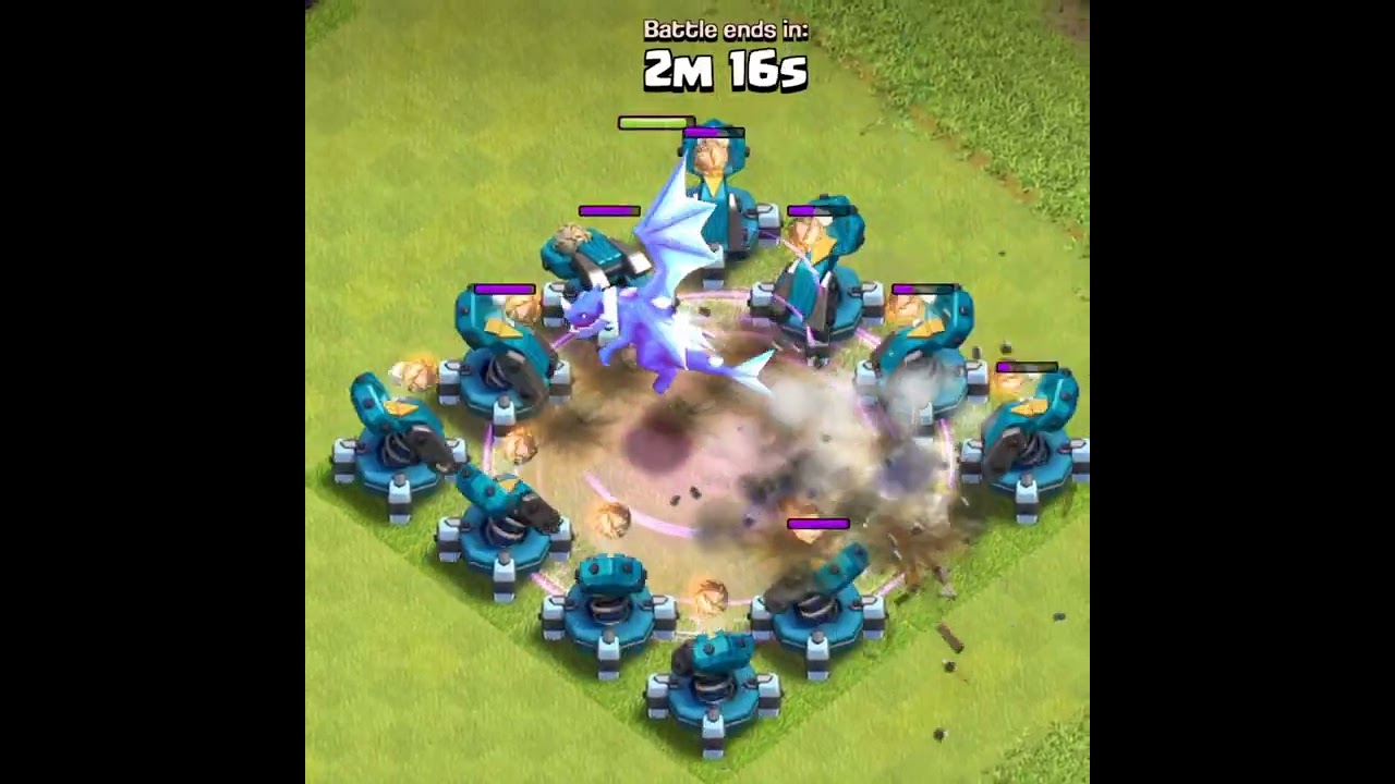 Deadly Level 1 Scattershot Base Vs Rage Electro Dragon | Clash Of Clans