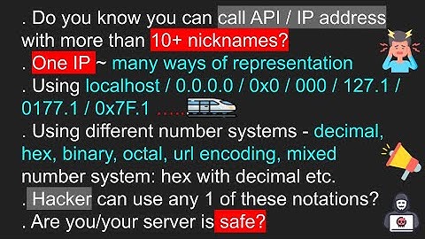 Call same IP address in 15+ different ways. 127.0.0.1, localhost, 0.0.0.0, 127.1, 0x7f.1, 0177.1 etc