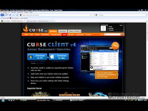 This video showing you how to download and use Curse Client. Curse is a addon program, that work pretty easy 1: Visit their website curse.com and create an account 2 Hit client, and download the program to your machine (windows/mac) 3: Open the program and logg in with your account you just registered 4: Manage your game, enter your game that you wants to download addons to 5: Hit find addons, you can either search or scrool for an addon that you wants, double left click. Now you have instaled your first addon congrats:) ONLY TAGS NO NEED TO READ ____________________________________________________________ World of Warcraf mage warrior death knight Druid Shaman Warlock Rogue Paladin Skills PvP Priest Sick Awsome Spec How to Fat Norway Sweden Danmark Europe Earth Mozila Firefox internett explorer Safari Google crome Fiks Fix Lagg help problem Addon Curse Wow Music video Song Flag justin bieber megan fox lady gaga Fail Funny basketball Football Mobil Iphone 4 Problems internett connections