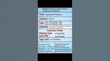 MPPSC Assistant Professor Vacancy Online Form 2025 | Madhya Pradesh Assistant Professor Vacancy Job