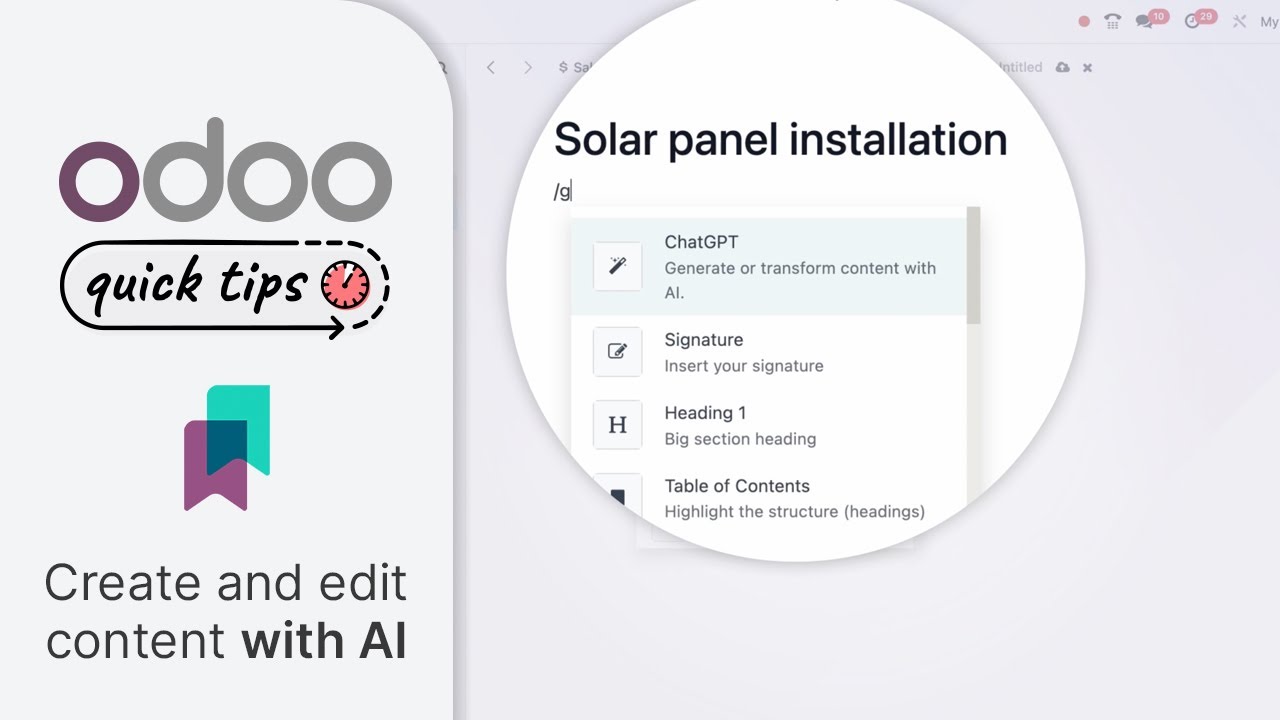 Odoo Quick Tips - Create and edit content with AI [Knowledge] - YouTube