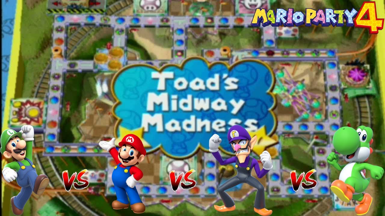 Mario Party 4 Party Mode:Toad's Midway Madness:Luigi Vs Mario Vs Waluigi Vs Yoshi (normal dificulty)