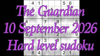 Sudoku solution – The Guardian 10 September 2026 Hard level sudoku screenshot 1