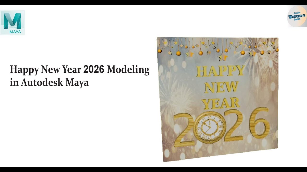 “Happy New Year 2026 3D Model in Autodesk Maya | Festive Design”