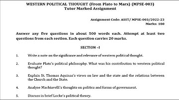 MPSE 003 IGNOU SOLVED ASSIGNMENT 2022-2023 | ENGLISH | WESTERN POLITICAL THOUGHT From Plato to Marx