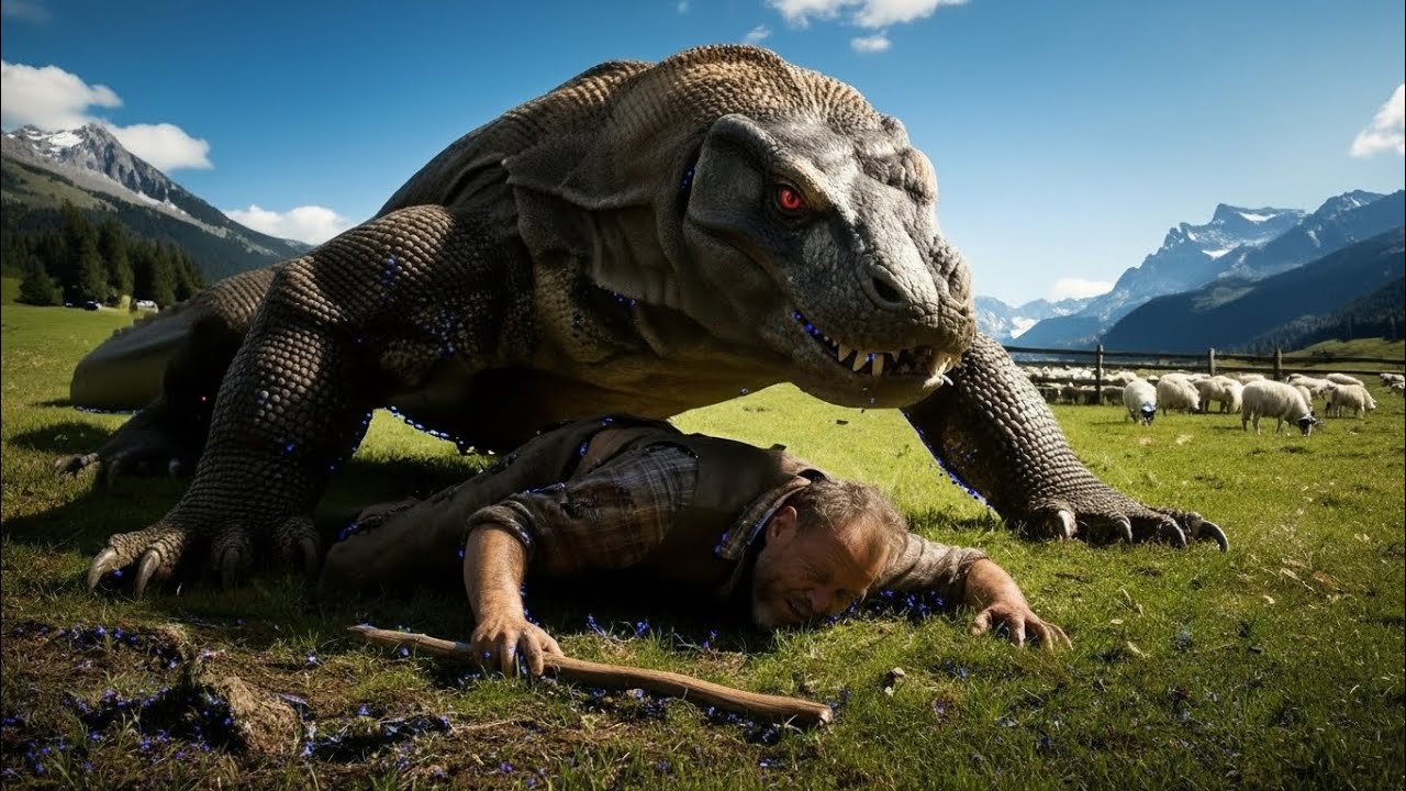 Fearless Heroes Face a Giant Komodo Dragon to Protect a Loyal Dog and a Sheep 🐾 