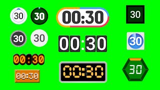 12 Styles of 30 Seconds Countdown Timer Green Screen (FREE to Use)