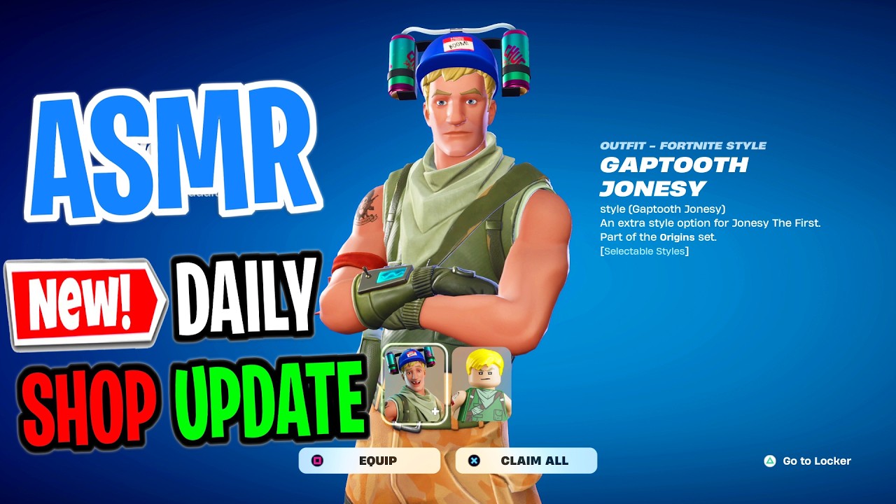 ASMR Fortnite Shop NEW Gaptooth Jonesy Skin Style! Daily Update Today 🎮🎧 Relaxing Whispering 😴💤