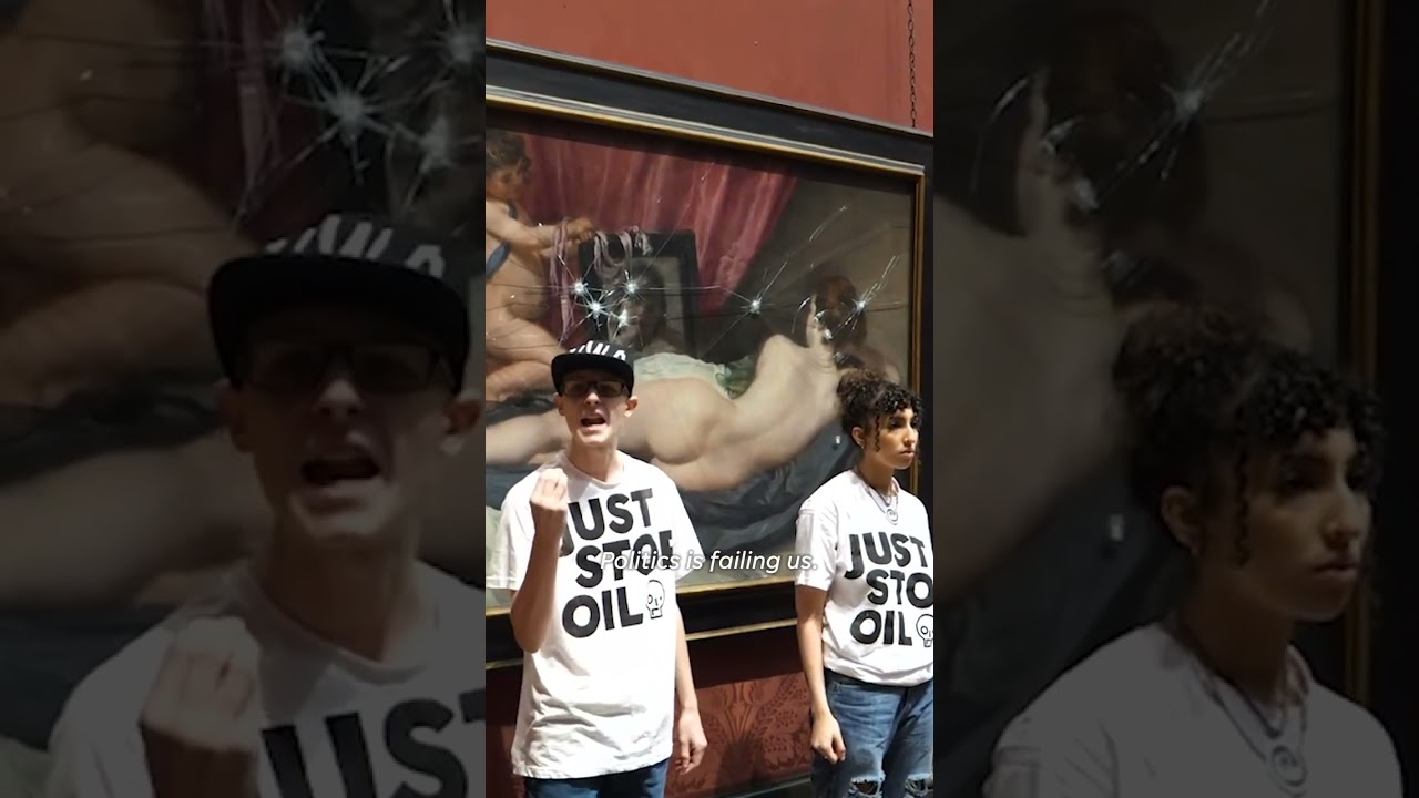 Protesters smash glass protecting artwork at London museum #Shorts