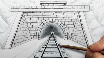 How To Draw a RAILWAY TUNNEL in One Point Perspective | STEP by STEP | For Beginners