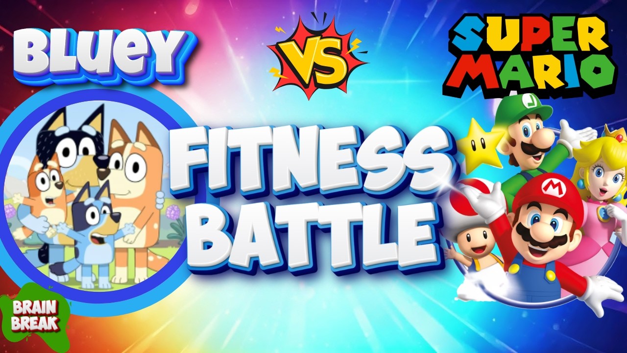 Bluey vs Super Mario Fitness Battle 💪👟 Ultimate Kids Brain Break ...