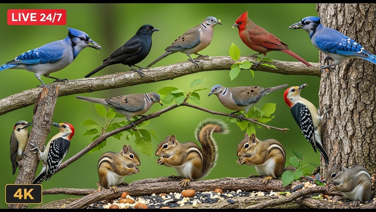 🔴 24/7 LIVE: Cat TV 😺 Cute Birds and Squirrels in Spring 🌸 4K HDR