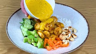 Hiç Bu Kadar Lezzetli Karides Yememiştim Karidesli Ve Mango Soslu Pilav Kasesi