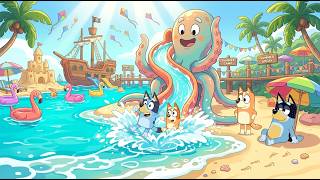 Bluey & Bingo Giant Octopus Water Slide 🐙 Soft Lofi Beats for Study & Work 🌊 Summer Vacation Vibes screenshot 4