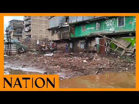 Homes built on riparian land in Mathare, along Nairobi River, are demolished