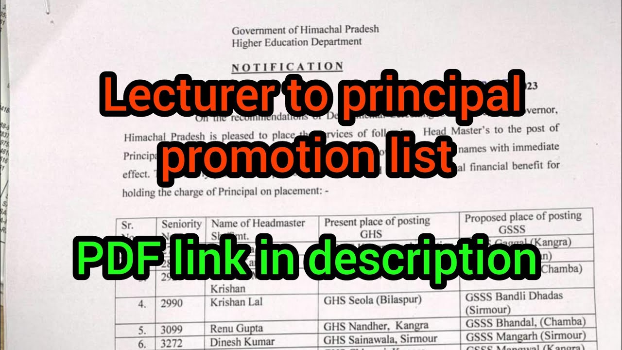 Lecturer to Principal Promotion list// HP Education department