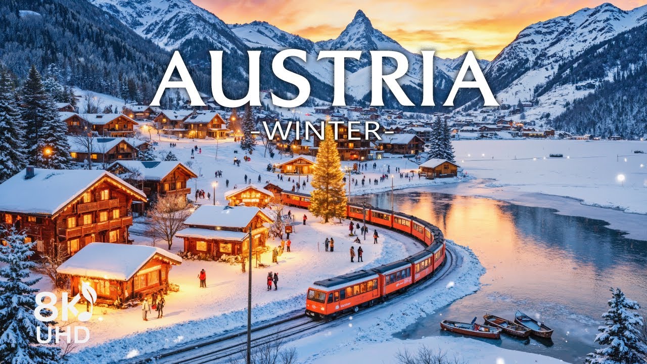 Зима в Австрии 8K | Сказочные альпийские городки, заснеженные леса и кристально чистый зимний воздух