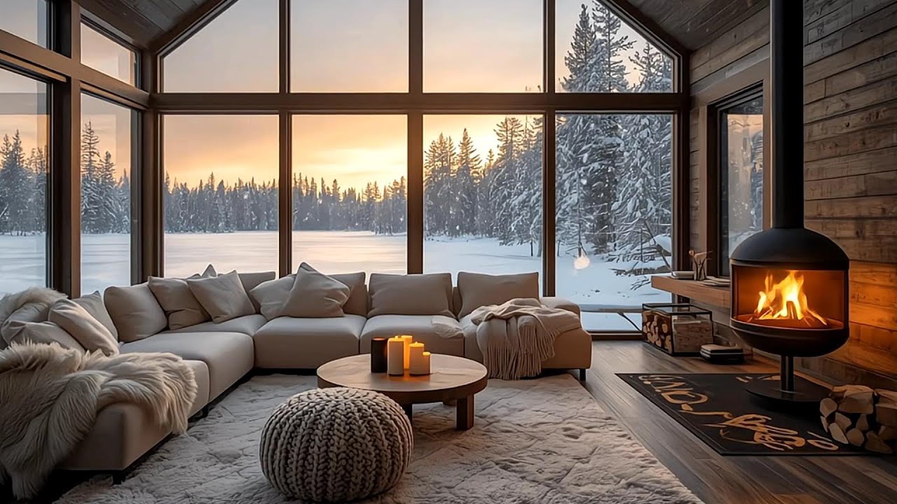 Cozy Cabin Escape ❄️ Gentle Snowfall, Fireplace Ambience & Smooth Jazz for Deep Work Focus