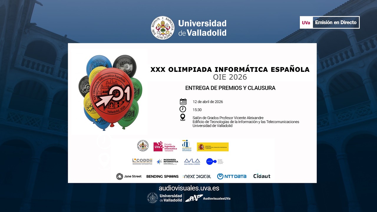 Miniatura del vídeo ENTREGA DE PREMIOS Y CLAUSURA DE LA XXX OLIMPIADA INFORMÁTICA ESPAÑOLA