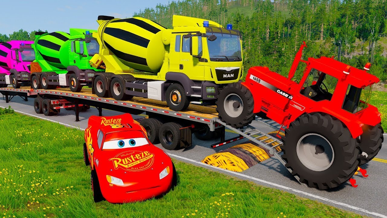 Flatbed Truck McQueen | Transportation with Truck - Pothole vs Car # | BeamNG.Drive Gameplay