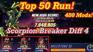 Scorpion BREAKER! Top 50 Run! 480 Mods! Full Gameplay! 2* STAR Amazing Avengers Marvel Strike Force 