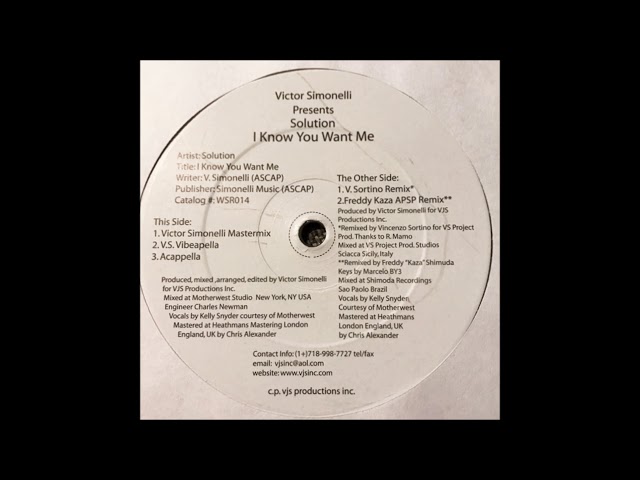 Victor Simonelli Presents Solution - I Know You Want Me (Victor Simonelli Mastermix)