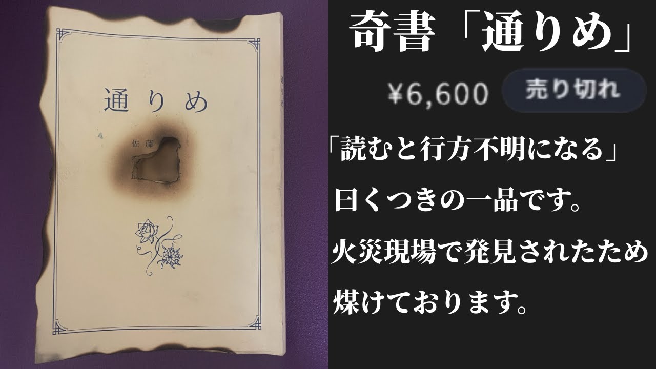 「読むと行方不明になる」といういわくつきの、火災現場で発見された本を購入してみたら恐ろしい事実が明らかに…【奇書『通りめ』】（単発）（ネタバレ注意）