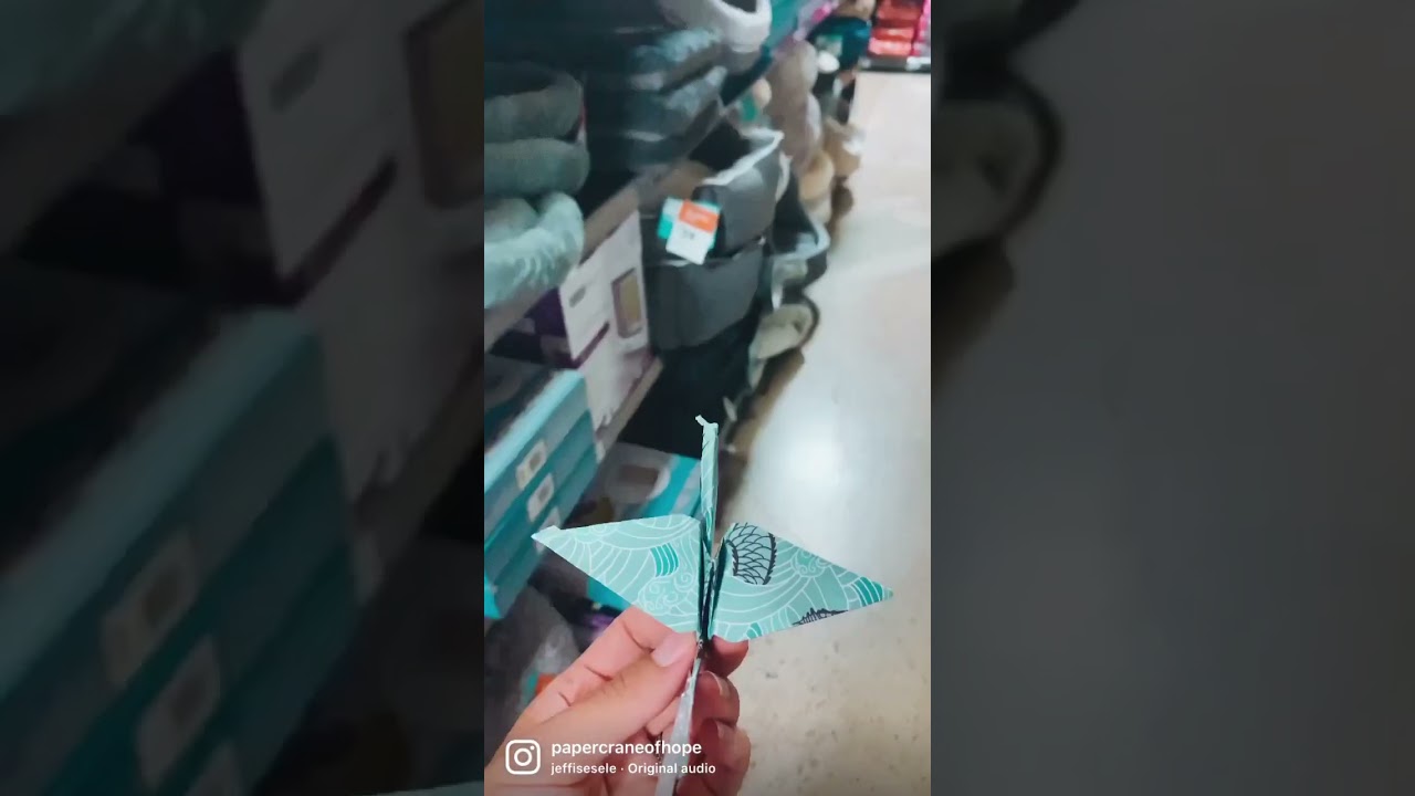 Leaving a paper crane at a pet shop. 