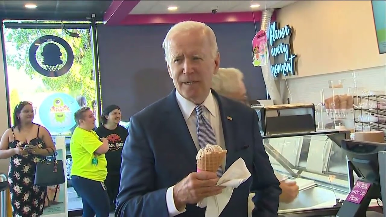 President Joe Biden answers reporters' Questions at Portland Ice Cream Shop - 10/15/22