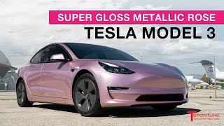 🔥 Vibrant, Metallic, & PINK! Tesla Model 3 gets a Super Shiny 🌷 Rose Color Changing Custom Wrap!