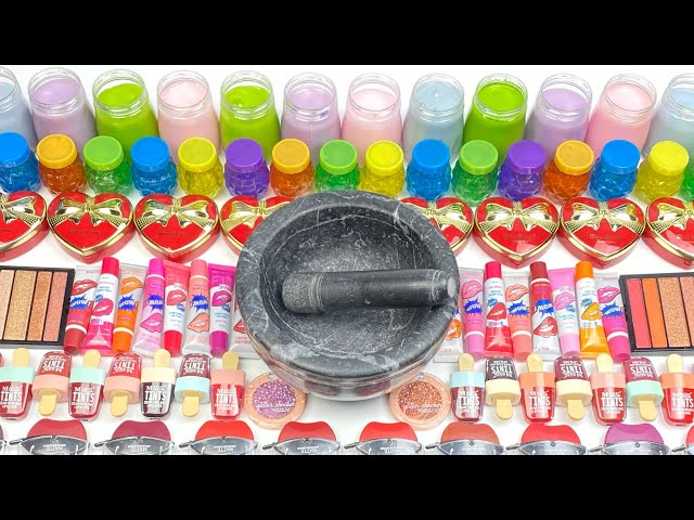Satisfying Video Making Clear Slime With Colorful Heart Eyeshadow Cosmetic Mixing Random ASMR