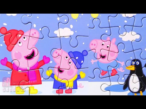 Свинка Пеппа - Зимнее веселье - Собираем пазлы для детей набор 4 в 1 | Merry Nika